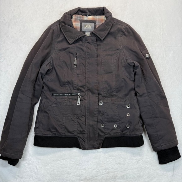 BKE‎ Outerwear Jacket Brown Plaid Lined Utility Bomber Style Size M - Picture 1 of 9